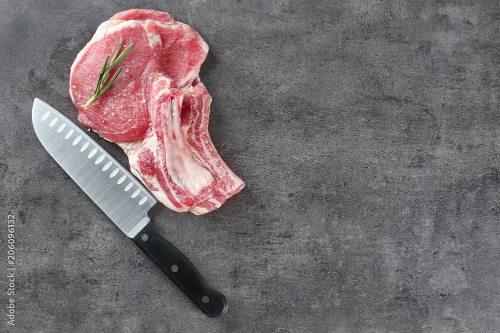 Fresh raw pork rib on kitchen table