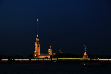 Russia, St. Petersburg, view of the Peter and Paul Fortress in the evening