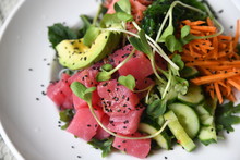 Healthy Salad With Shredded Carrots, Watermelon, Cucumbers And Avocado