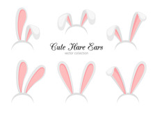 Hare Ears. Vector Funny Cartoon Easter Rabbit Or Bunny Ears Band For Costume Design Isolated On White Background