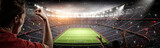 Fototapeta Sport - soccer fans and 3d rendering imaginary stadium 