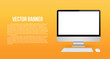 © happyvector071 - Creative vector illustration of render monitor mock up with blank screen isolated on the background. Computer display, mouse, keyboard. Art design. 3D Front view. Abstract concept graphic element