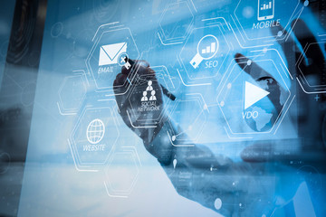 Aufkleber - businessman working with modern technology and digital layer effect as business strategy concept