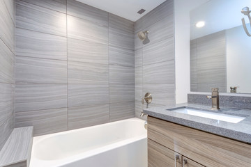 Interior of grey modern bathroom