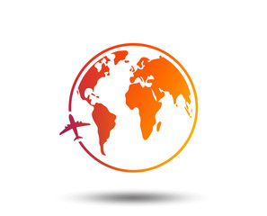 Poster - Airplane sign icon. Travel trip round the world symbol. Blurred gradient design element. Vivid graphic flat icon. Vector
