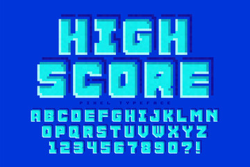 Fototapete - Pixel vector font design, stylized like in 8-bit games