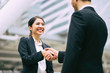 © Have a nice day  - Business partnership marketing meeting concept. Image businessmans handshake. Successful businessmen handshaking after good deal.vintage color, Discussing Together Startup Idea.Working Online Project