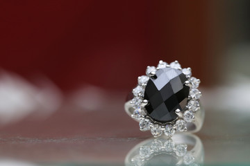 jasper black gemstone on diamond ring