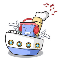 Poster - Listening music ship mascot cartoon style