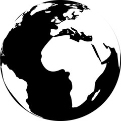 Wall Mural - Vector illustration of black and white globe. Continents are white, seas and oceans are black