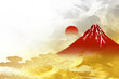 金箔の屏風を背景にした富士山
