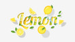 Word lemon design decorated with lemon fruits and leaves in paper art style , vector , illustration