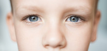 Closeup Of Beautiful Boy Eye. Beautiful Grey Eyes Macro Shot.