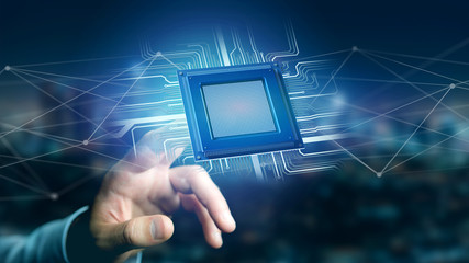 Poster - Processor chip and network connection - 3d render