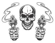 Skull Aiming With Two Revolvers