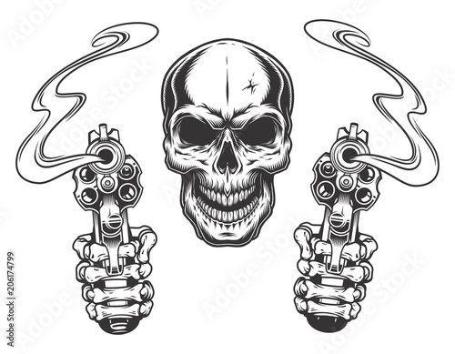 Fotomural skull aiming with two revolvers
