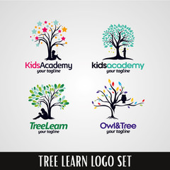 Kids Academy Tree Logo Designs Template Set