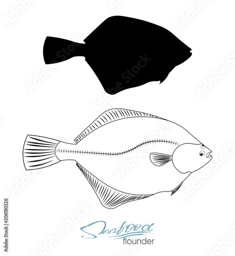 Flounder fish silhouette Poster Mural XXL