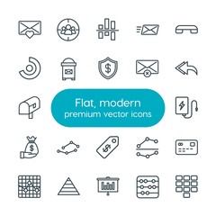 Poster - Modern Simple Set of business, charts, mobile, email Vector outline Icons. Contains such Icons as  email,  data,  number,  note,  plan,  usb and more on white background. Fully Editable. Pixel Perfect
