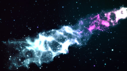 Wall Mural - 3d animation of colorful blue nebula with stars, space clouds and gas. rays of light shine through s