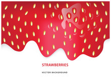 Color Vector Illustration Of Fresh Red Strawberry In Cream White Yoghurt And Place For Your Text.