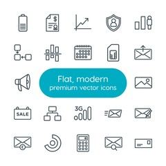 Poster - Modern Simple Set of business, charts, mobile, email Vector outline Icons. Contains such Icons as  date,  graph,  button,  envelope,  online and more on white background. Fully Editable. Pixel Perfect