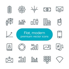 Poster - Modern Simple Set of business, charts, mobile, email Vector outline Icons. Contains such Icons as account, power,  currency, technology,  no and more on white background. Fully Editable. Pixel Perfect