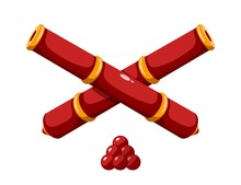 Color Image Of Two Crossed Cannon Barrels On White Background Cartoon Style. Vector Illustration