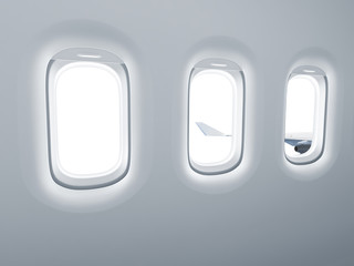Wall Mural - airplane windows for view insertion with clipping path included