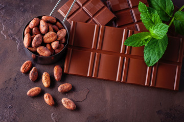 chocolate and cocoa on dark background