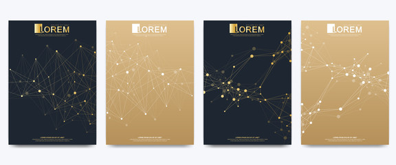 Aufkleber - Modern vector template for brochure, Leaflet, flyer, advert, cover, catalog, magazine or annual report. Business, science, medical design. Scientific cybernetic dots. Lines plexus. Card surface