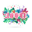 Design symbol for summer. Banner with flower and leaf for summer promotion.  Nature floral decoration layout template. Vector