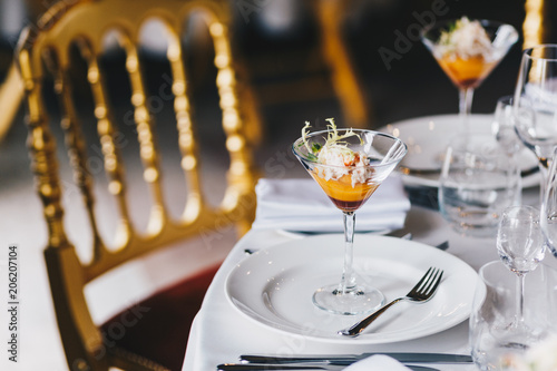 Table Setting With Beautifully Decoration Tasty Cocktail And