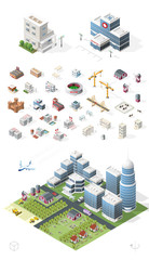 Set of Isolated High Quality Isometric City Elements on White Background