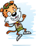 Fototapeta Młodzieżowe - Cartoon Female Tiger Scout Jumping