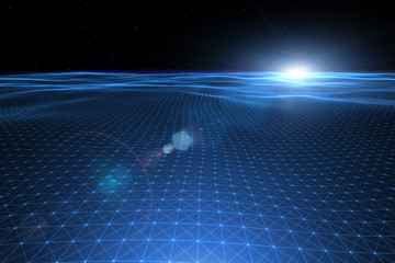 Wall Mural - futuristic computer wavy network net illustration background with flare of light.