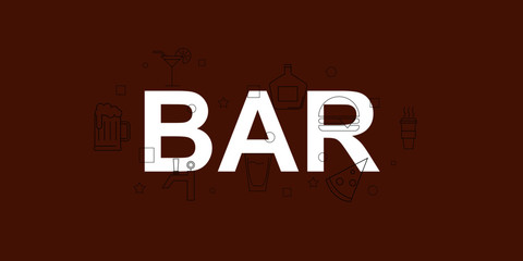 Sticker - Bar vector banner. Word with line icon. Vector background	