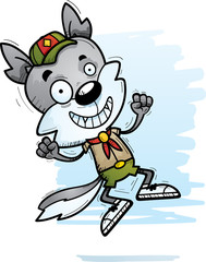 Sticker - Cartoon Male Wolf Scout Jumping