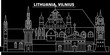 Vilnius silhouette skyline. Lithuania - Vilnius vector city, lithuanian linear architecture, buildings. Vilnius line travel illustration, landmarks. Lithuania flat icon, lithuanian outline design