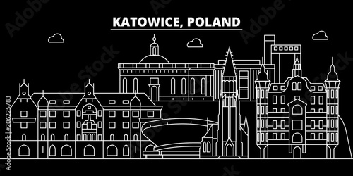 Dekoracja na wymiar  panorame-katowic-sylwetka-polska-wektor-miasta-katowice-polska-architektura-liniowa-budynki