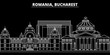 Bucharest silhouette skyline. Romania - Bucharest vector city, romanian linear architecture, buildings. Bucharest line travel illustration, landmarks. Romania flat icon, romanian outline design banner