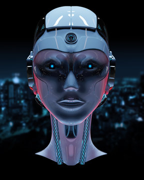 Cyborg head artificial intelligence 3D rendering