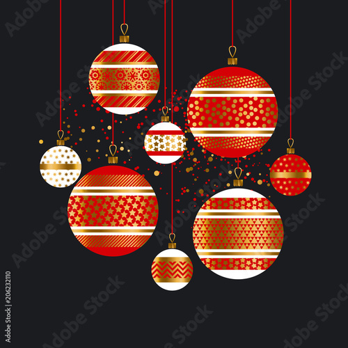 Traditional red and gold xmas baubles.