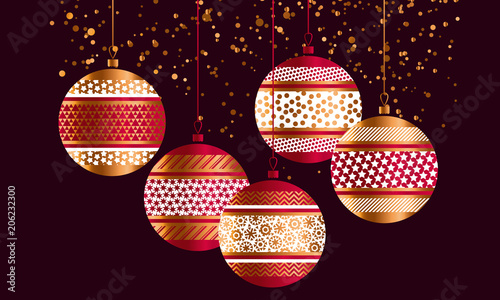Geometric red and gold xmas baubles.