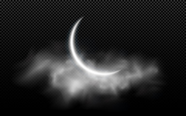 Wall Mural - realistic moon month with clouds isolated on a transparent background. dark night. muslim holiday ra