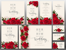  Wedding Invitation Card Templates With Realistic Of Beautiful  Flower On Background Color. 
