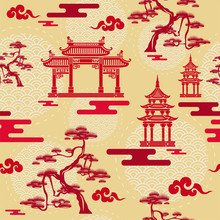 Seamless Pattern With Chinese And Asian Elements.