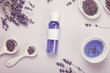 lavender body care products. Aromatherapy, spa and natural healthcare concept. Product mockup