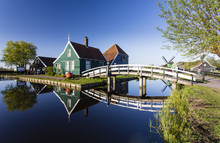 Historic Windmills And Houses Of Zaanse Schans At Amsterdam,  Netherlands