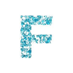 Fototapete - Alphabet letter F uppercase. Liquid font made of blue water drops. 3D render isolated on white background.